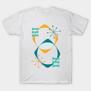 Retro Mid Century Atomic Space Age 24 Teal, Aqua, Orange T-Shirt